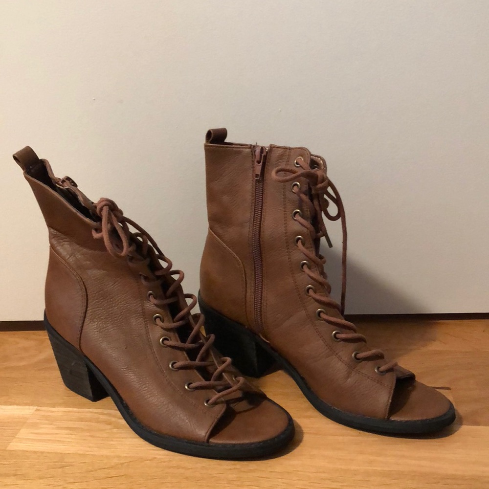 brown peep-toe booties